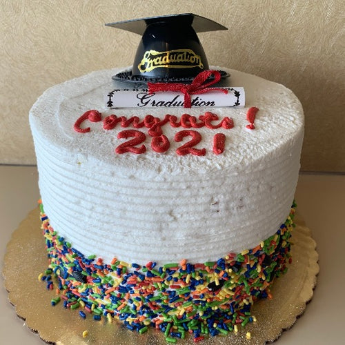 graduation cake buttercream yellow devil's food