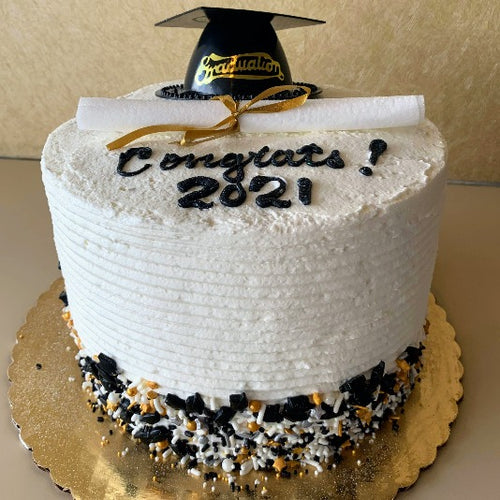 graduation cake buttercream yellow devil's food